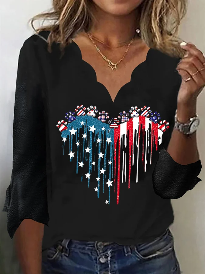 T-shirt décontracté imprimé pour femme, fête de l'indépendance