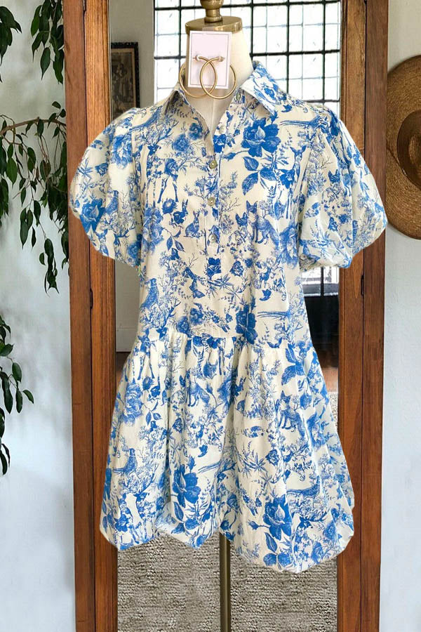 Robe à manches bouffantes et imprimé graphique