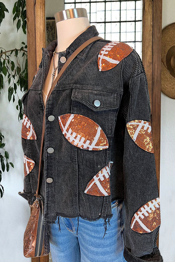 Casual Rugby Sequined Corduroy Jacket