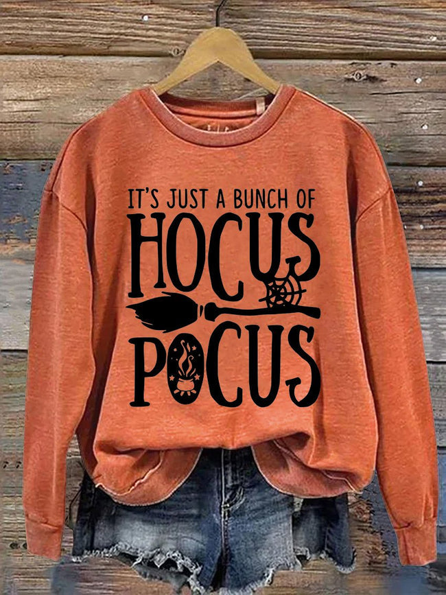 It's Just A Bunch of Hocus Pocus With Broom Halloween Casual Print Sweatshirt