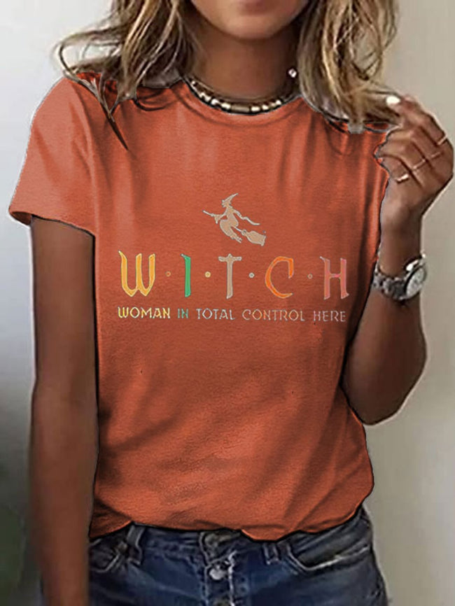 Women's Witch Woman In Total Control Herself Powherful Print T-Shirt