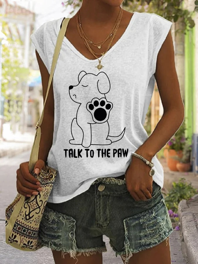 T-shirt décontracté sans manches pour femme, motif humoristique « Parlez à la patte » pour les amoureux des chiens