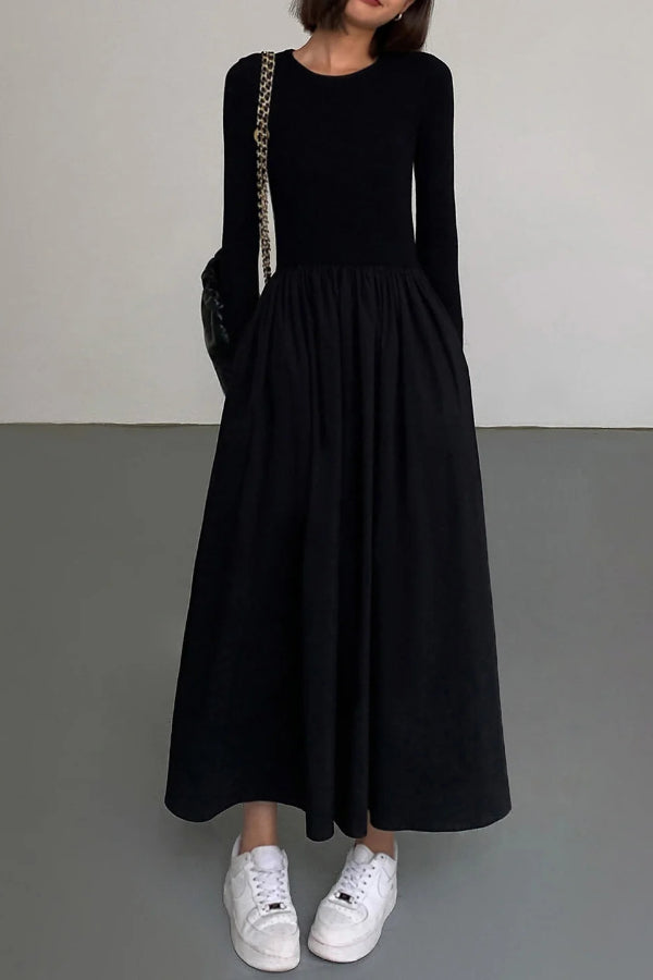 Leisure Pockets Long Sleeve Long Dress