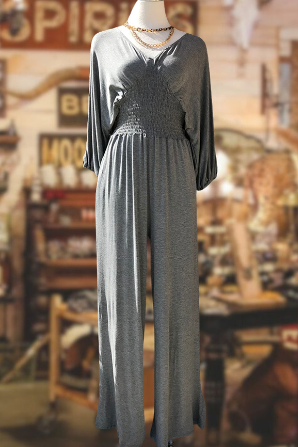 Smocked Waist Wide Leg Jumpsuit