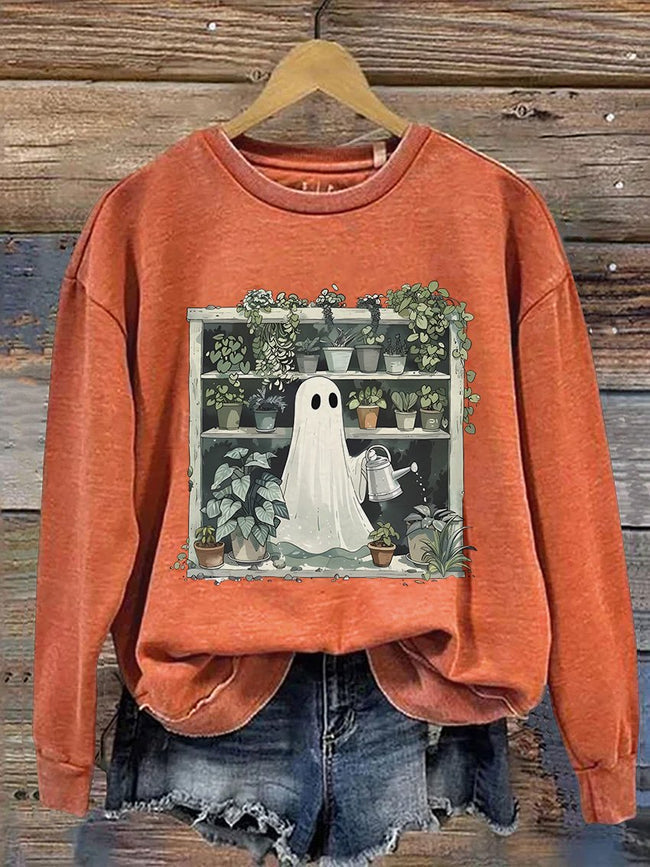Ghost Plant Lady Halloween Plants Casual Print Sweatshirt