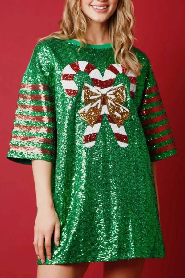 Sequin Round Neck Half Sleeve T-Shirt
