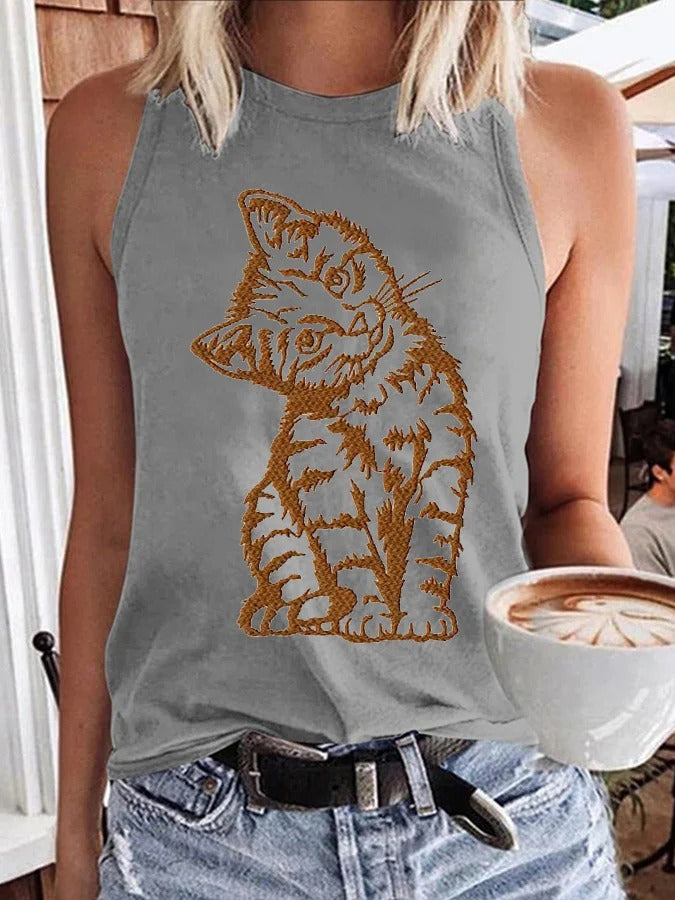 Gilet imprimé chat mignon pour femme