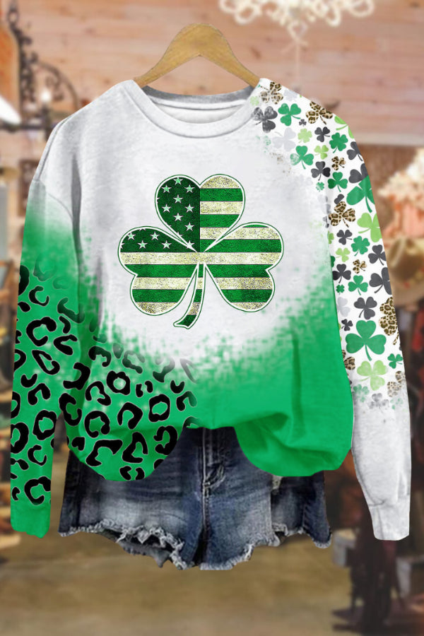 Lucky four-leaf clover round neck long-sleeved sweatshirt