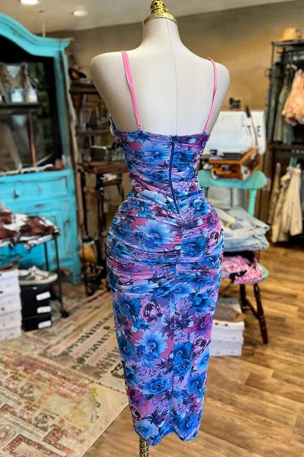 Hübsches gerüschtes Midikleid mit Blumenmuster