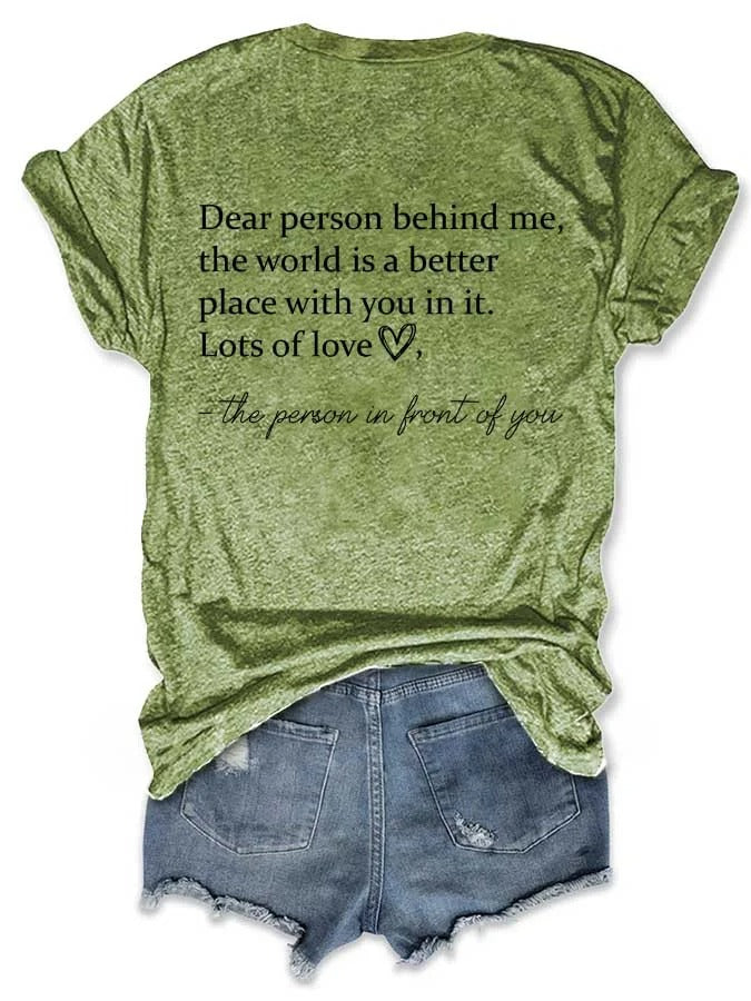 Damen-T-Shirt mit V-Ausschnitt und „Be Kind The World Is A Better Place With You In It“-Aufdruck, kurzärmlig