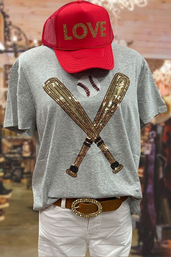 Baseball-Pailletten-T-Shirt