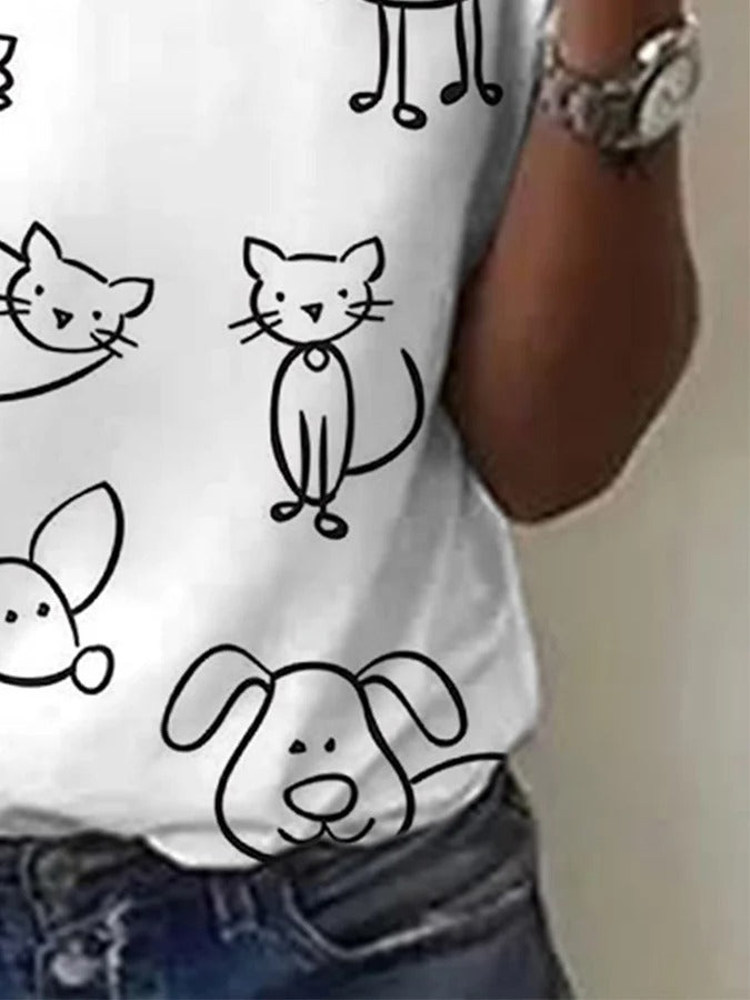 T-shirt femme imprimé chien et chat mignon