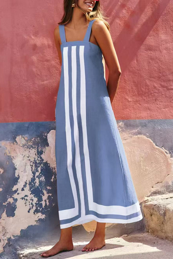 Robe longue décontractée à rayures et imprimé style resort