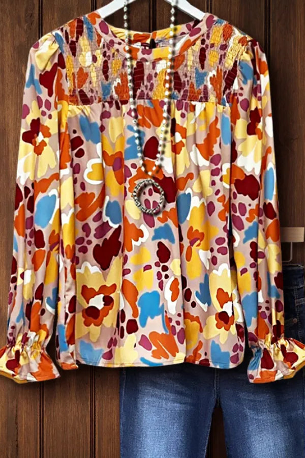 Haut à imprimé abstrait et détails froncés