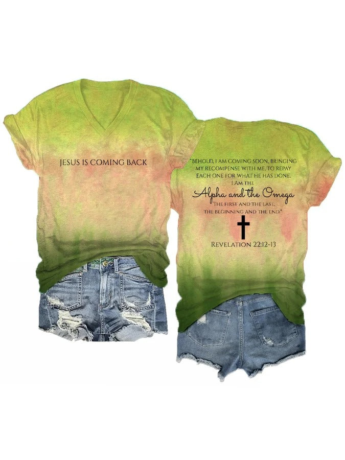 Women's Jesus is Coming Back Printed V-Neck T-Shirt