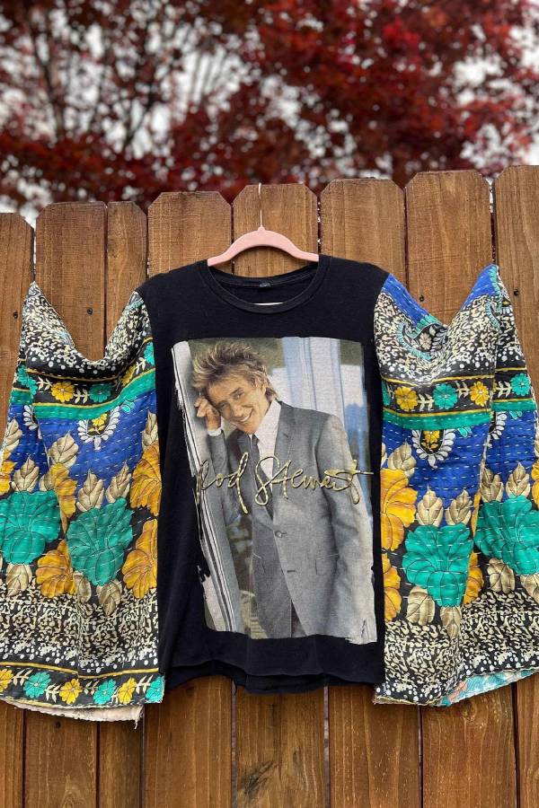 Rod Stewart Vintage Patchwork Wide-Sleeve Top