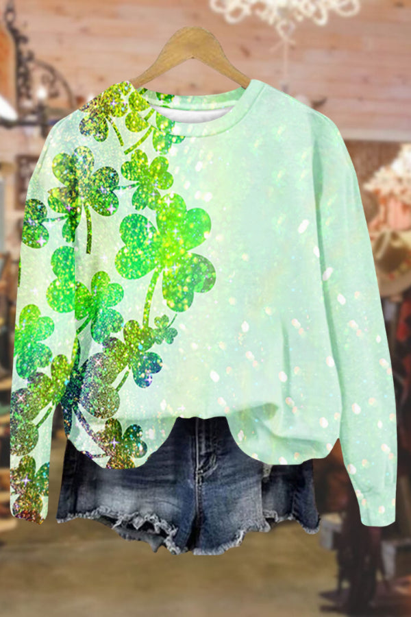 Lucky four-leaf clover round neck long-sleeved sweatshirt