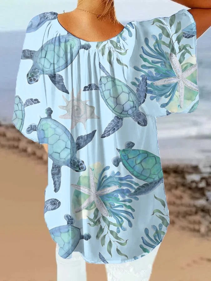 Chemise décontractée hawaïenne à imprimé tortue pour femme