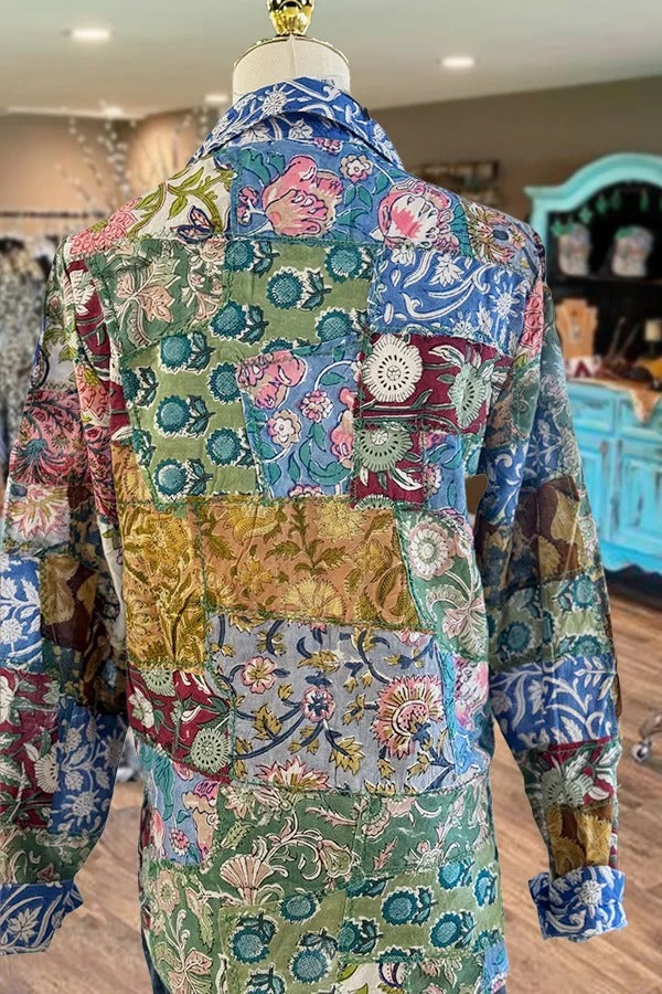 Multi Fabric Print Long Sleeve Blouse