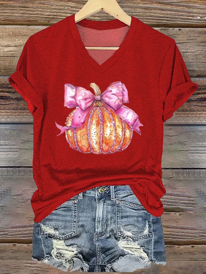 Women's Halloween Art Pumpkin Print Short Sleeve T-Shirt