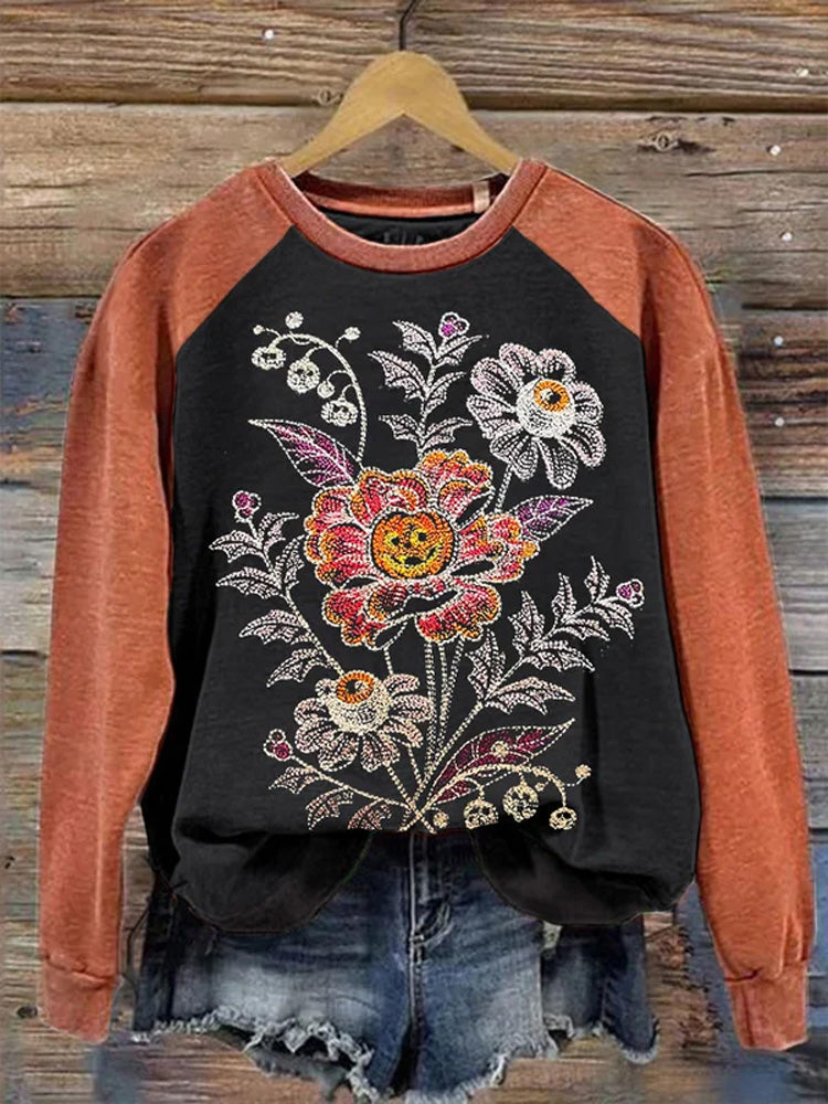 Women's Floral Pumpkin Print Sweatshirt