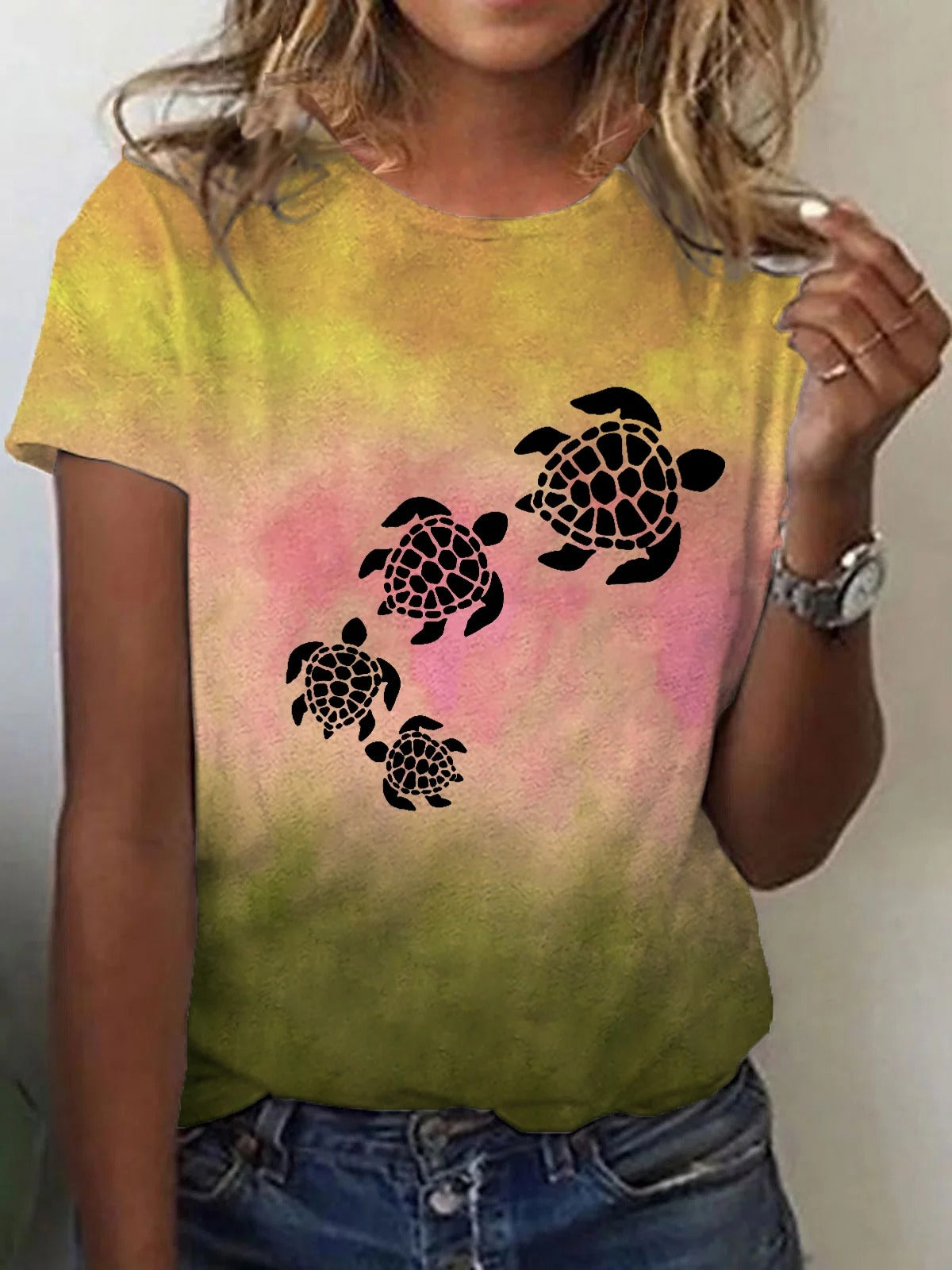 T-shirt décontracté imprimé tortue de plage pour femme
