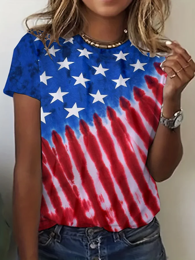 T-shirt décontracté pour femme avec imprimé drapeau américain vintage pour le jour de l'indépendance