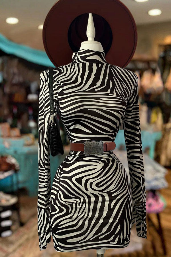 Robe à manches longues à imprimé rétro