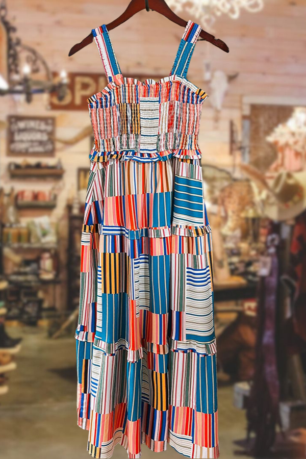 Colorful Striped Smocked Dress