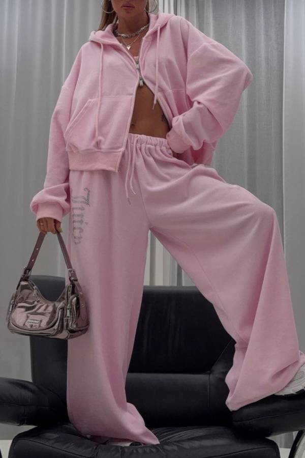 Velvet Rhinestone Cropped Hoodie Wide Leg Pant Set