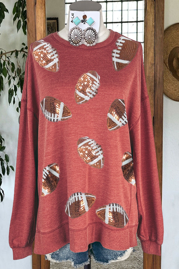 Casual Football Sequin Patchwork Sweatshirt