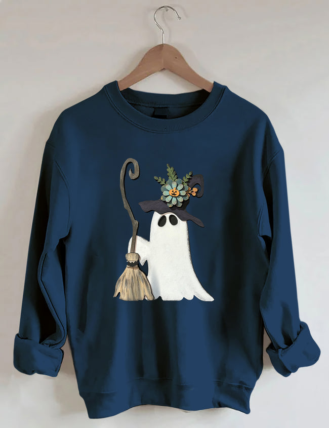 Ghost Witch With Broomstick Sweatshirt