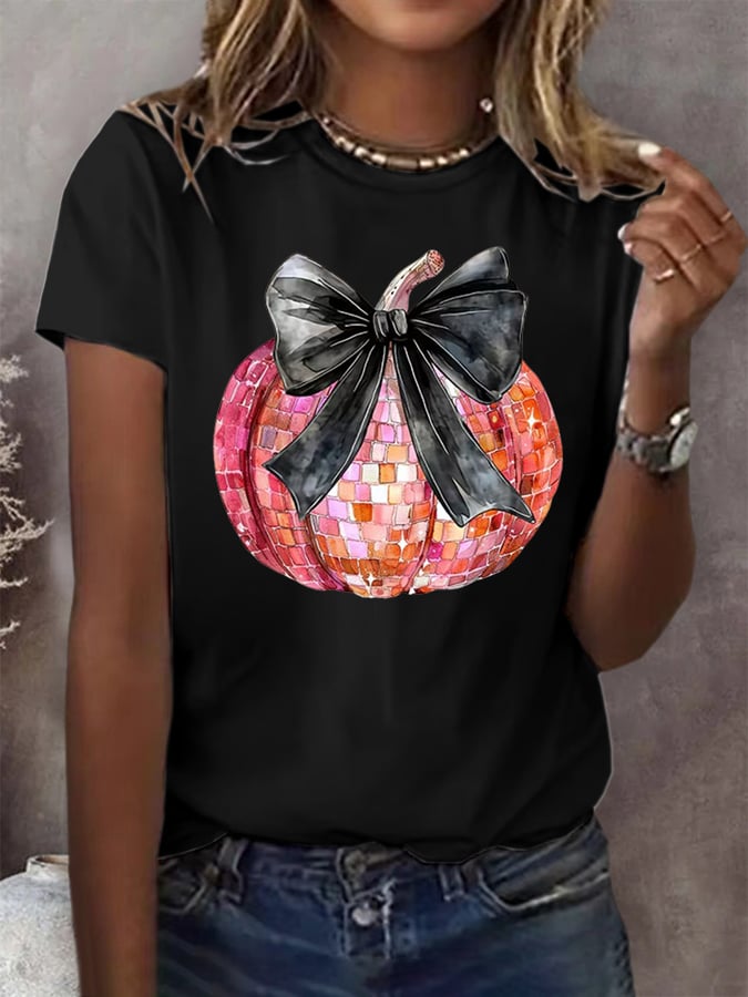 Women's Halloween Pumpkin Print Casual T-Shirt