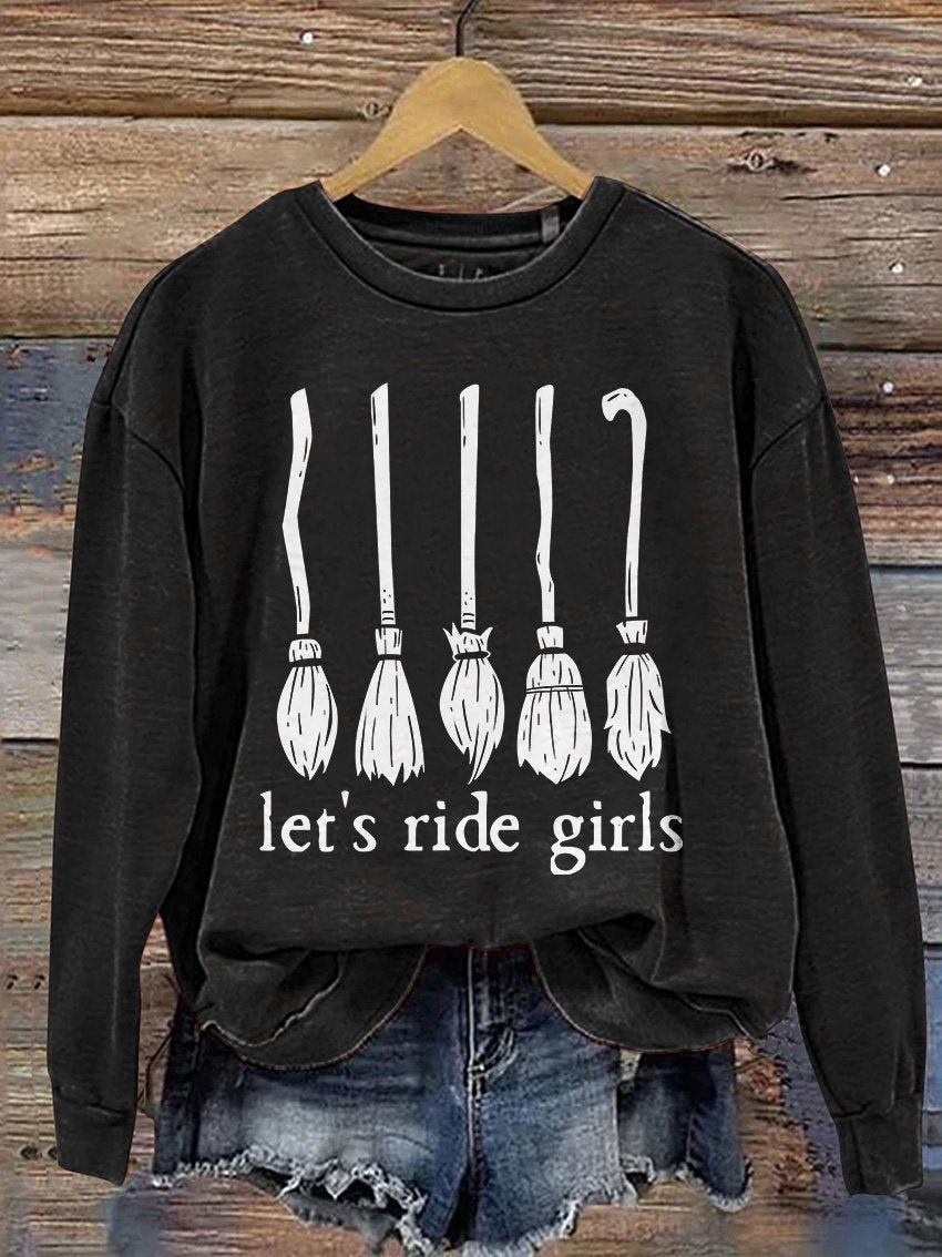 Let's Ride Girls Witches Halloween Casual Print Sweatshirt