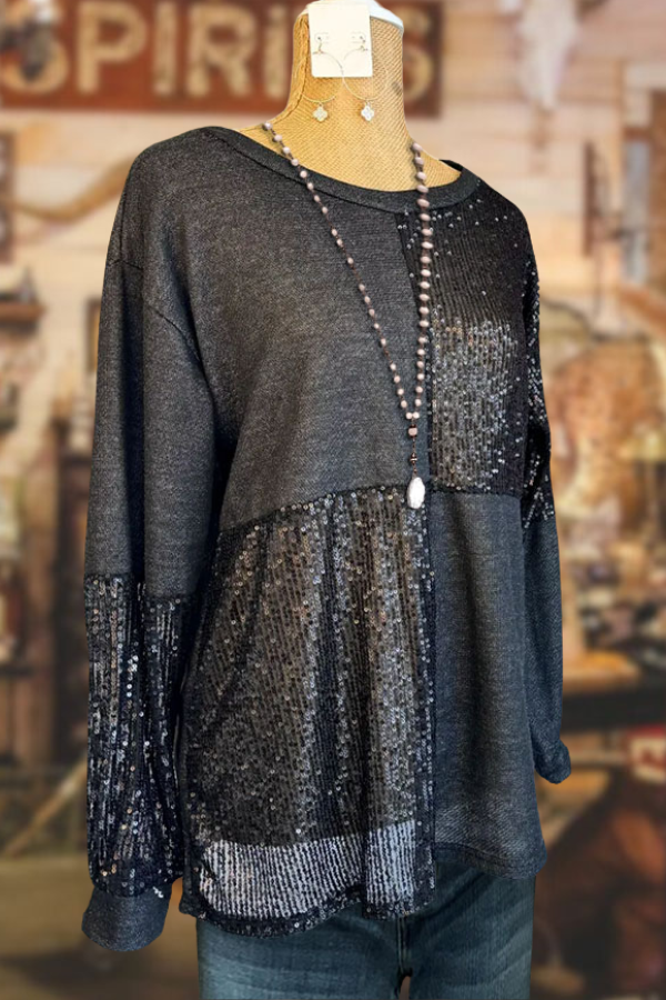 Contrast Sequin Crew Neck Top