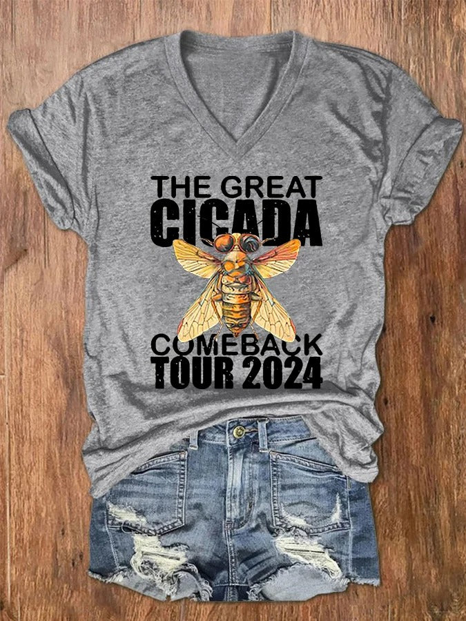 Women's The Great Cicada Comeback Tour 2024 V-Neck Tee