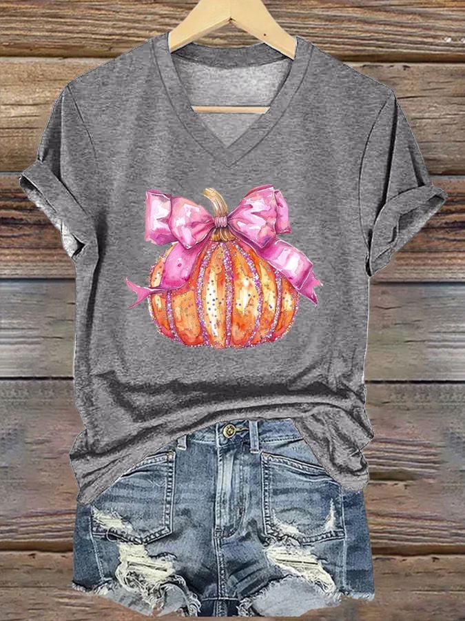 Women's Halloween Art Pumpkin Print Short Sleeve T-Shirt