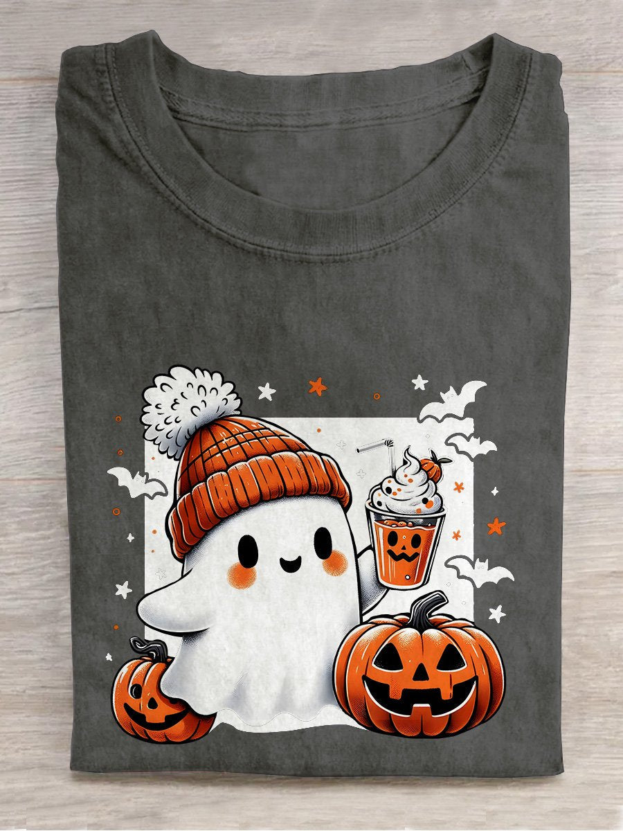 Halloween Cute Ghost Casual Print T-shirt