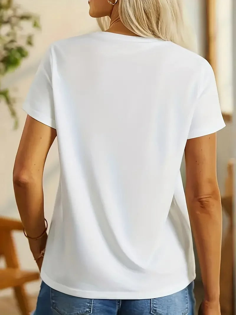 T-shirt femme à manches courtes avec imprimé chat et partition musicale