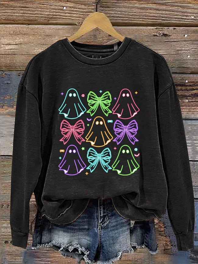 Sweat-shirt décontracté imprimé néon Halloween Spooky Season