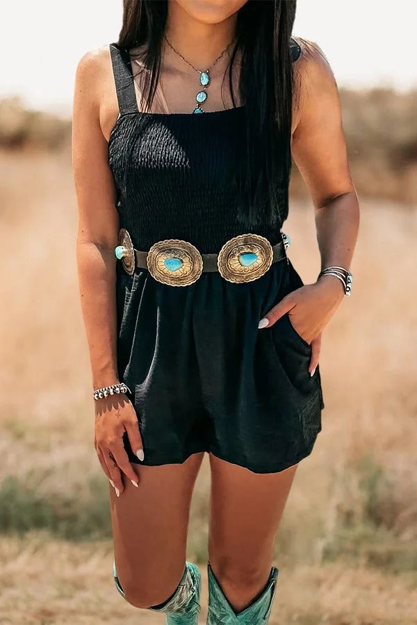 Combinaison sans manches froncée de couleur unie