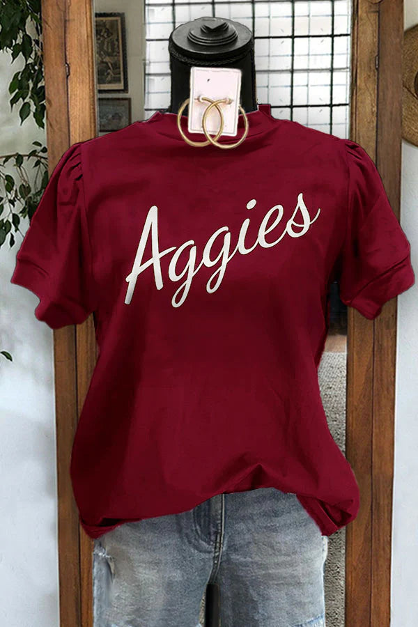 Aggies Casual Puff Sleeve Top