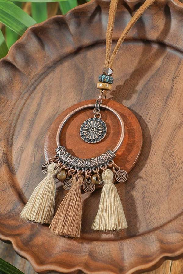 Vintage Distressed Bohemian Tassel Necklace Earrings Set