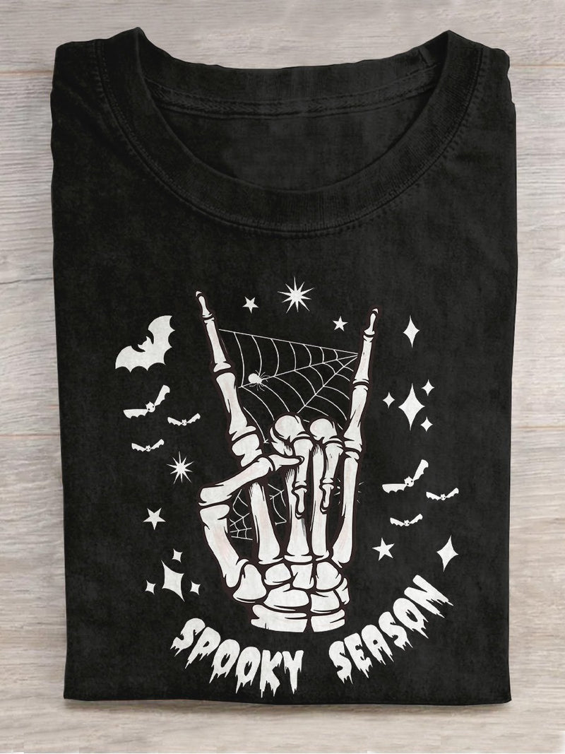 Spooky Season Skeleton Halloween Casual Print T-shirt