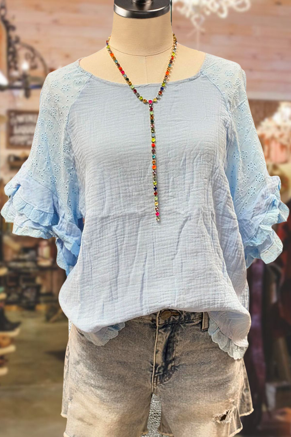 Eyelet Patchwork Cotton Gauze Top