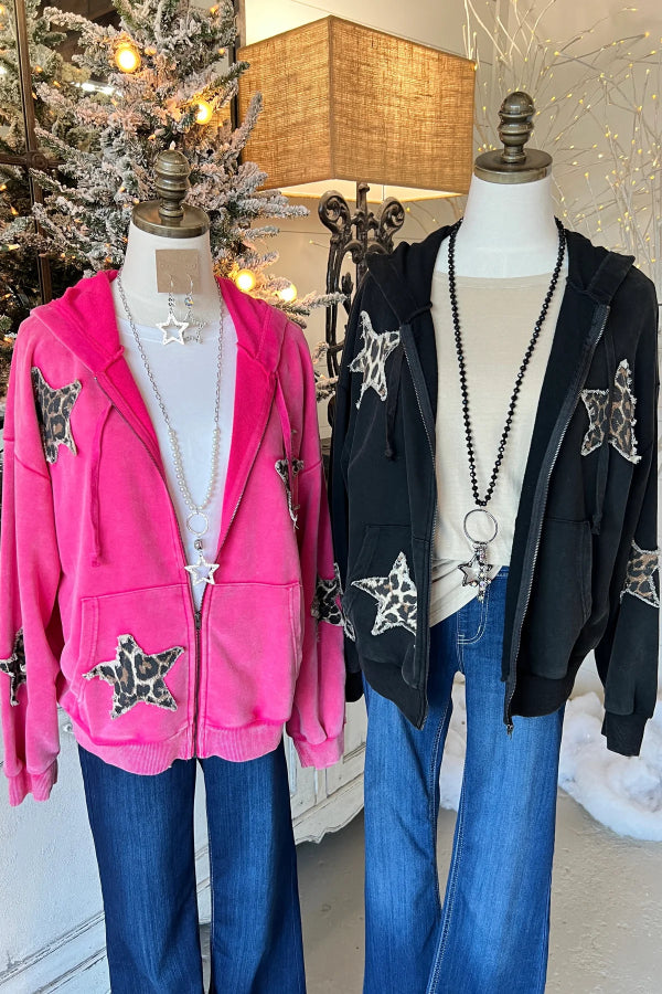 Oversized Star Patch Sweatshirt Jacket