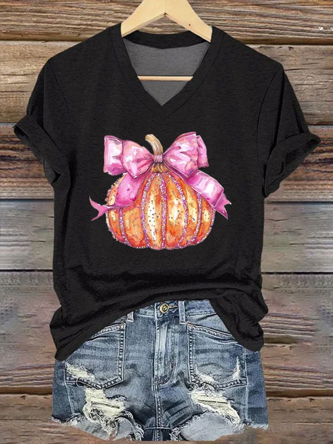 Women's Halloween Art Pumpkin Print Short Sleeve T-Shirt