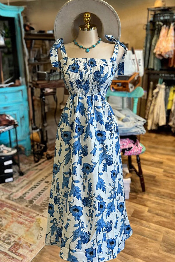 Floral Bow Strap Maxi Dress