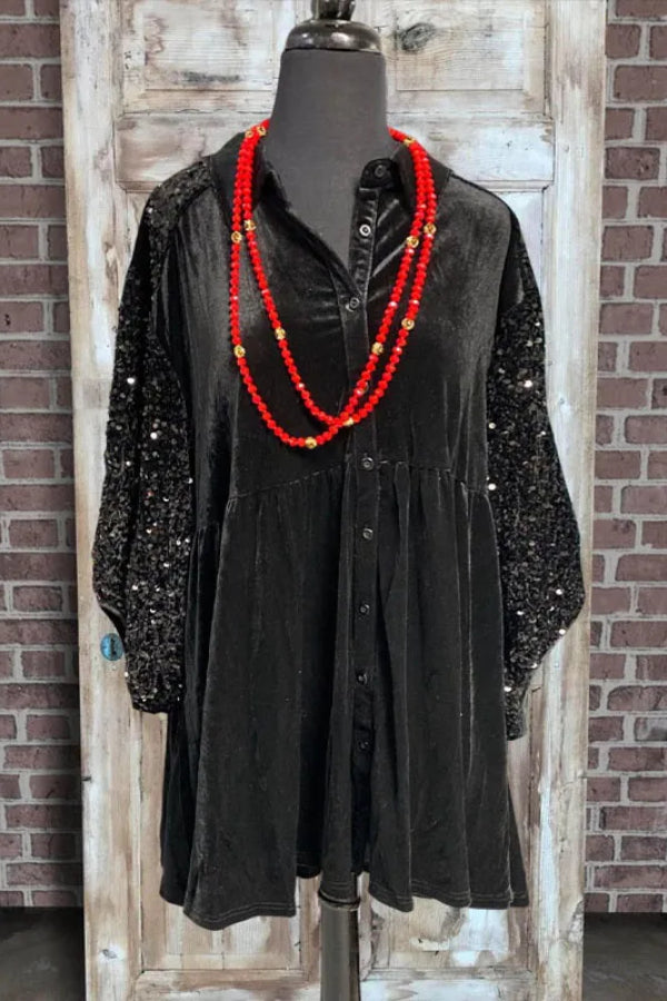 RETRO VELVET SEQUIN PATCHWORK SHIRT