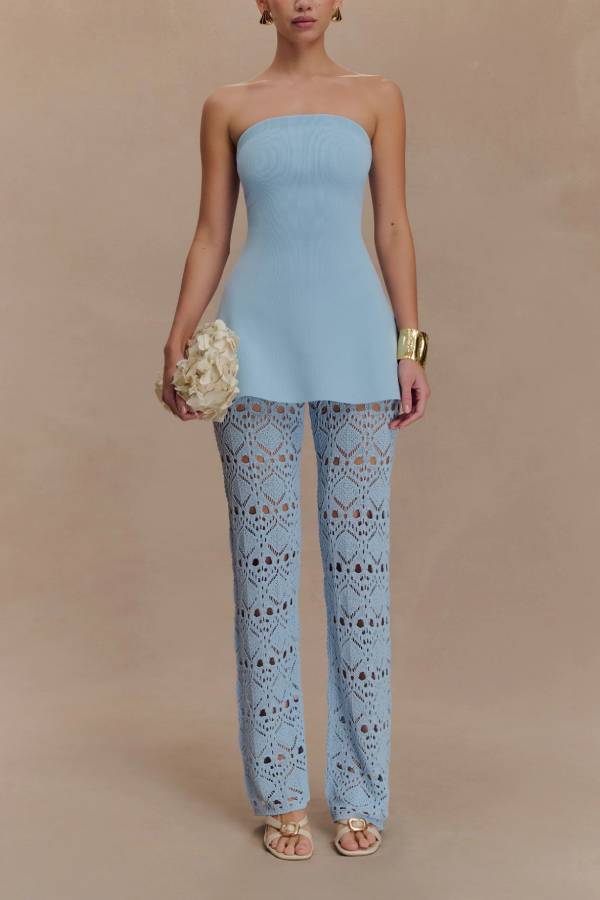 Anette Bandage Knit Strapless Stretch A-line Midi Top